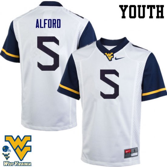 Youth West Virginia Mountaineers NCAA #5 Mario Alford White Authentic Nike Stitched College Football Jersey DG15W62ZD